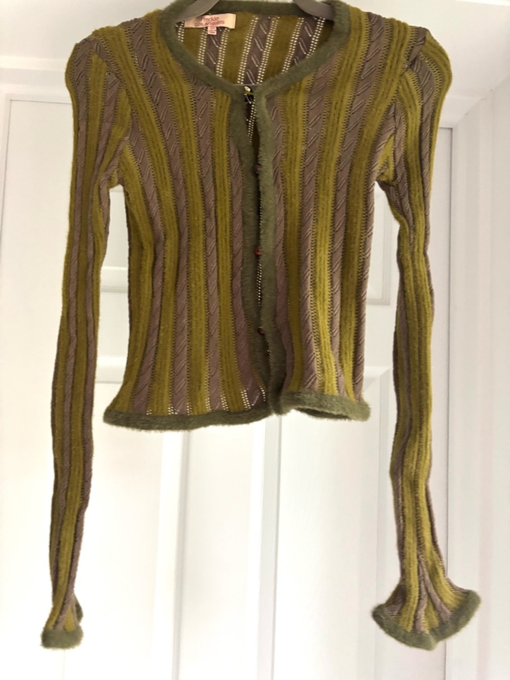 Olive Green Striped Lightweight Knit Cardigan